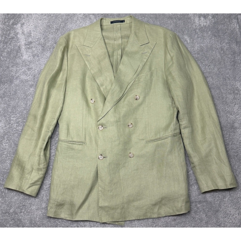 Suitsupply Blazer Mens 40R Green La Spalla Double Breasted Linen Italian Fabric
